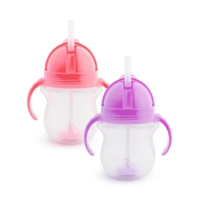 Image de Munchkin Tasse avec Paille Click Lock Tip &amp; Sip, Biberon Lestée pour Bébé et Nourrisson, Enfant Antifuites sans BPA, Compatible Lave Vaisselle 207 ml, Lot de 2, Rose/Violet