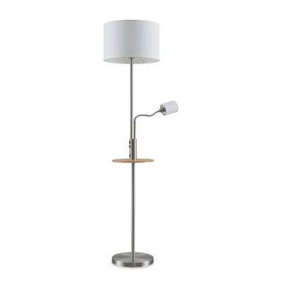 Image de Lindby Lampadaire Tissu Aovan avec une connexion USB (Moderne) en Gris Métal e. a. pour Salon &amp; Salle à manger (à 2 lampes, E27), Sur Pied, Lampe a de Sol