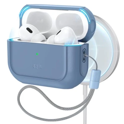 Image de ESR Coque pour AirPods Pro 2/1 avec HaloLock, Compatible 2023/2022/2019 (Câble USB C/Lightning), MagSafe, Protection Hybride Contre Les Chutes, Bleu foncé