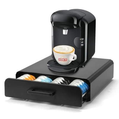 Image de SYSYLY Porte Capsules pour Tassimo,Porte Dosette Tassimo,Tiroir Métal, Distributeur, Support Capsule de Café, Tiroir Étagère Empilable Stockage,Noir.