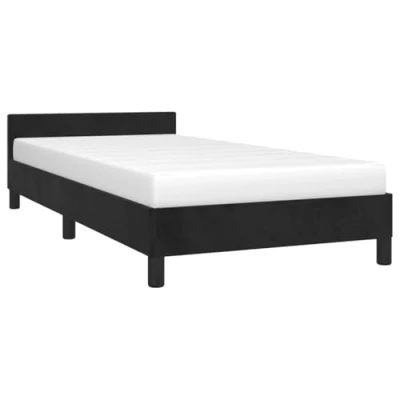 Image de vidaXL Cadre de Lit avec Tête Sommier à Lattes Rembourré Simple Adulte Chambre Intérieur Noir 90x190 cm Velours