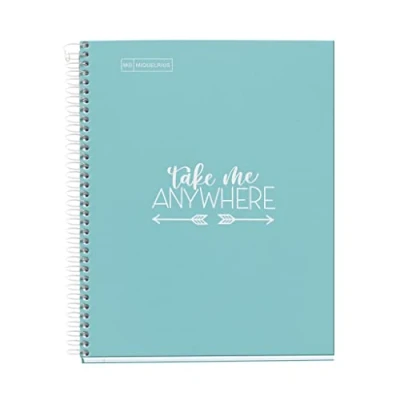 Image de Miquelrius Cahier Notebook Messages 1 bande de couleur, A5, 100 feuilles quadrillées 5 mm, papier 90 g, 2 trous, couverture en carton extra dur, couleur bleu ciel