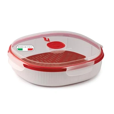 Image de Snips, Cuiseur à Vapeur pour Micro ondes, 2 LT, Grand Aliments 24,5 x 7 cm, Colore Blanche et Rouge, Made in Italy