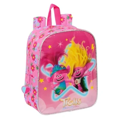 Image de Safta TROLLS 3 sac à dos pour enfants, dos, d&#039;école, adaptable au chariot, idéal la crèche, confortable et polyvalent, qualité résistance, 22 x 10 27 cm, couleur rose,
