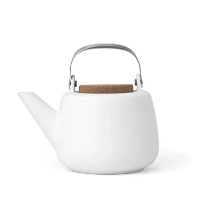 Image de Théière en porcelaine avec poignée, infuseur acier inoxydable, bec anti gouttes, thé vrac, à feuilles 1.2 L, noir blanc