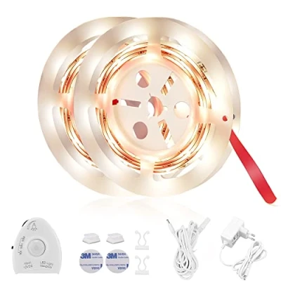 Image de lampe de lit LED avec capteur mouvement, douille pour bébé dimmable, bande lumineuse détection blanche chaude (2pack 2M, blanc chaud)