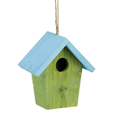 Image de Relaxdays Maison à oiseaux nichoir perchoir en bois coloré suspendre HxlxP: 16 x 15 8 cm, vert