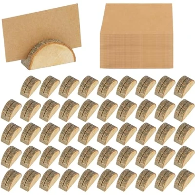 Image de BELLE VOUS Lot de 2x50 Porte Carte et Cartes en Bois Supports Rustiques pour Numéros Table Nom Place Idéal d’Anniversaire ou Mariage