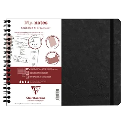 Image de Clairefontaine 782461C Age Bag Un Cahier à Spirale Marges Détachables MyNotes Noir B5 paysage 25x19 cm 120 Pages Lignées Papier Blanc 90 g Couverture Carte Lustrée Grain Cuir