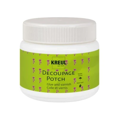 Image de KREUL 48251 Art Potch Decoupage Vernis colle satiné mat à base d’eau pour découpage Pot de 150 ml Sèche rapidement et devient transparent