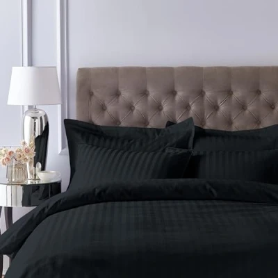 Image de Bianca Drap Housse en Satin de Coton 300 Fils pour lit Super King Size Noir