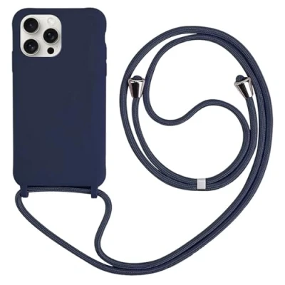 Image de HFYiup Mevis Coque Compatible avec iPhone 16 Pro Max,Collier pour Étui Colliers de cellulaire Mince Antichoc Réglable Lanyard Case Bleu Marin