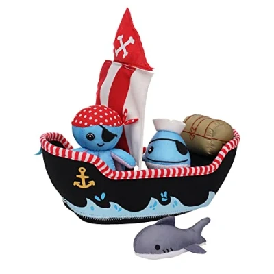 Image de Manhattan Toy Néoprène Pirate Ship 5 pièces Flottant Spill n Fill Jouet de Bain avec éponges à séchage Rapide et Squirt