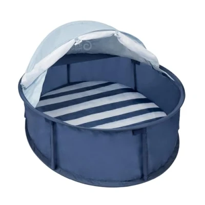 Image de Babymoov Babyni Aire de Jeux Anti UV FPS 50+, 2en1 &amp; Lit d&#039;Appoint, Moustiquaire Auvent Intégrés, Utilisation Extérieure Intérieure, Simple à Installer, Marinière