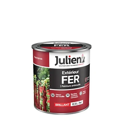 Image de Julien Peinture Fer Anti Rouille Brillant Portes, grilles, portails, mobilier de jardin en métal Rouge Agricole 0,5 L