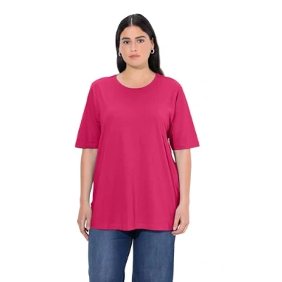 Image de Ulla Popken T Shirt Basique, Col Rond Femme Shirt, Magentapink, 52 54