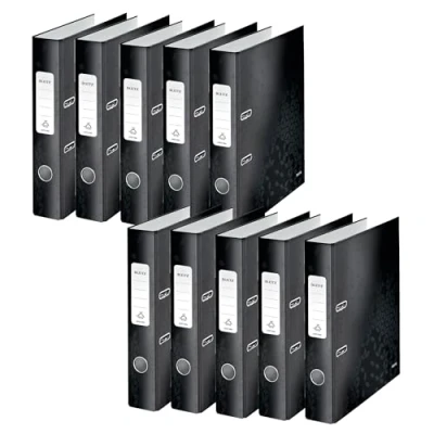 Image de Leitz WOW 10060095 Lot de 10 classeurs qualité à 180 en carton gris laminé Noir Format A4 Dos 5,2 cm