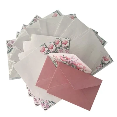 Image de CZAKOMIX Lot De 36 Articles Papeterie (24 Feuilles Papier à Lettre + 12 Enveloppes), Lettres Avec Enveloppes, Enveloppes A Lettre, Enveloppe Fleur, Invitations Fête(Rouge)