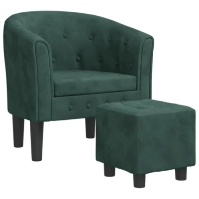 Image de vidaXL Fauteuil Cabriolet avec Repose Pied, Chaise Accoudoirs, Canapé Dossier, Siège Rembourré Salon Chambre, Vert Foncé Velours