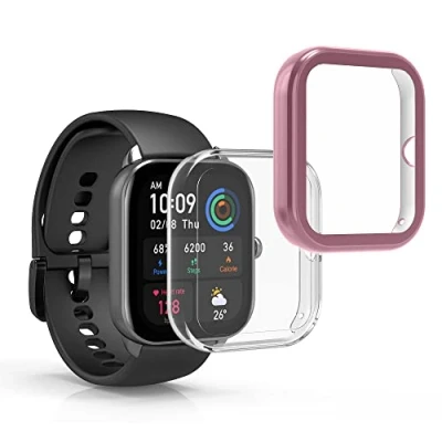 Image de kwmobile Coque Compatible avec Huami Amazfit GTS 4 Mini 2X Étui Cadre écran en Silicone pour Fitness Tracker Transparent Rose Ancien