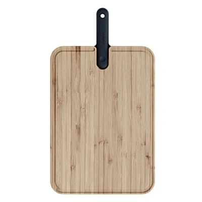 Image de Trebonn Artù Couteau Intégré Chef Black Edition, Planche à Découper en Bambou avec de Intégré, 43x24x2,2 cm. pour la viande, rainure égoutter les liquides