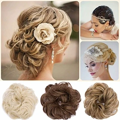 Image de Postiche Extensions a clip cheveux naturel Scrunchy Chignons VOLUMINEUX Bouclés Ou Chignon Décoiffé Différentes Couleurs Naturschwarz