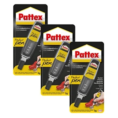Image de Pattex Perfect Pen, colle secondaire extra forte et précise pour des dosages précis stylos super adhésifs matériaux tels que le bois, caoutchouc la porcelaine, 3 x 3g, Noir , 1