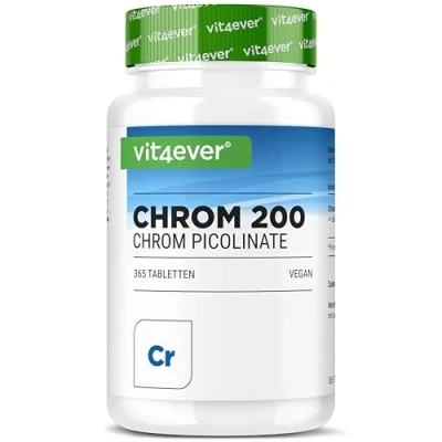 Image de Picolinate de chrome 200 mcg Pur par comprimé 365 comprimés an Sans additif indésirable Hautement dosé Vegan