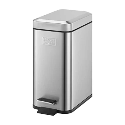 Image de Poubelle À Pédale BLACK + DECKER 5L Acier Inoxydable Fermeture Amortie Intérieure En Vrac