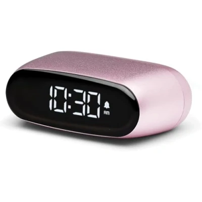 Image de Lexon MINUT Mini Réveil Compact avec écran VA LCD Pure Black, Commande Tactile, Fonction Snooze et rétroéclairage, Batterie Rechargeable, Finition Aluminium Rose