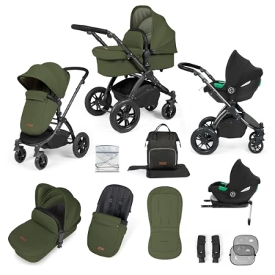 Image de Ickle Bubba Système de voyage tout en un Stomp Luxe Cirrus i Size avec base ISOFIX (Noir/Bois/Noir)