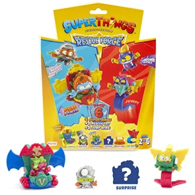 Image de Rivals of Kaboom 8431618019597 Superthings Série Rescue Force, ce Pack Comprend 4 Figurines à Collectionner (1 Capitaine argenté Surprise et Un SuperThing avec Effet chromé) + 1 Jet Jump
