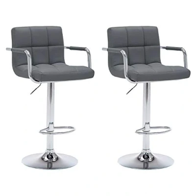 Image de Happy Garden, Lot de 2 tabourets Bar Gris avec accoudoirs Mike. Tabouret Cuisine Moderne Assise réglable en Hauteur, Rotation à 360 et Repose Pieds. Dossier Gris.