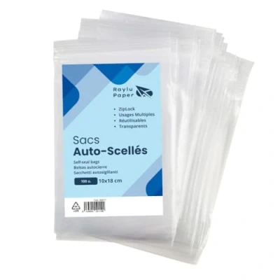 Image de Raylu Paper® lot de 100 sacs plastiques transparents réutilisables, 10 x 18 cm refermables, usages multiples (10 18)