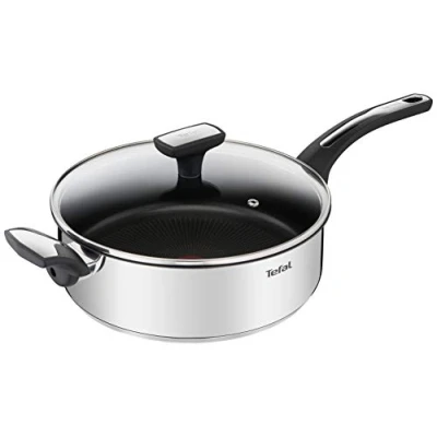 Image de Tefal Sauteuse 26 cm + couvercle verre, Induction, Revêtement antiadhésif résistant, Poignée robuste, Garantie 10 ans, Diffusion homogène de la chaleur, Recyclable, Emotion E3003304