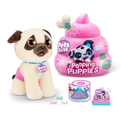 Image de Pets Alive Chiots Caca par ZURU, Carlin, véritable Chien de Compagnie, Jouet en Peluche, Peluche nourrissante pour Le développement,