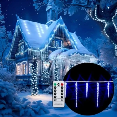 Image de Monzana Guirlande lumineuse stalactites 40 LED Bleu Télécommande Minuterie 8 modes Illumination Extérieur décoration noël