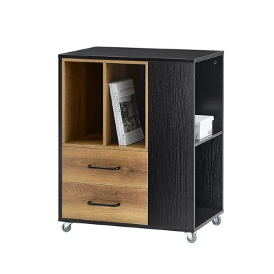 Image de SoBuy Caisson de Bureau Support Imprimante Roulant Organiseur Mobile avec Tiroirs et Compartiments, Meuble Rangement 60x40x75 cm, ASK01 PF