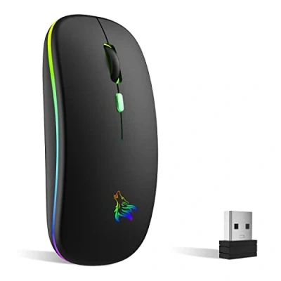 Image de TQQ Souris sans Fil Rechargeable, rétroéclairée de 7 Couleurs avec Mini récepteur USB 2,4 GHz, Gaming, Compatible Ordinateur Portable, PC, Ordinateur, Chromebook, Notebook
