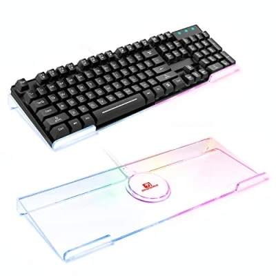 Image de MAMBASNAKE Support de Clavier PC Ergonomic Computer Keyboard Stand Riser pour Mini 90% 100%, Holder Rétroéclairé à 366 LED RVB, Clear Acrylic Plateau Gaming &amp; Office