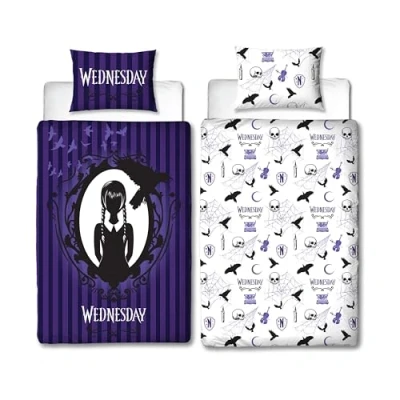 Image de Character World Mercredi Parure de lit Simple Officielle avec Housse Couette réversible Double Face taie d&#039;oreiller Assortie Polycoton Violet