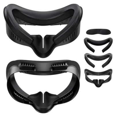 Image de Tapis de protection facial pour Meta/Oculus Quest 3S, interface visage, support d&#039;interface en cuir PU, mousse, compatible avec coussinet rechange Quest3S (noir)