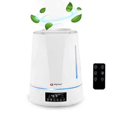 Image de Alpina Humidificateur 4 L Ultrasonic Mist avec Timer Aromathérapie Veilleuse Télécommande Blanc