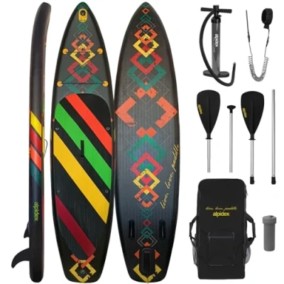 Image de ALPIDEX Stand Up Paddle Board 320x76x15 cm Sup Planche Gonflable iSup Sac à Dos Pagaie Pompe Double Action Laisse Max. 200 kg, Couleur:Noir
