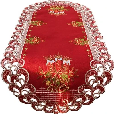 Image de Quinnyshop Noël Bougie Clochette Chemin de Table 45 x 110 cm Ovale Polyester, Rouge