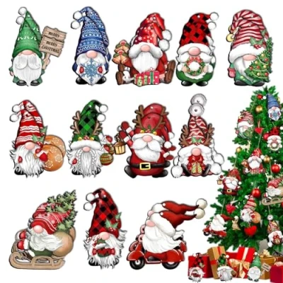 Image de Decoration Noel Bois,24 Pièces Gnomes Sapin,Small Nains Deco Sapin De Noel,Suspension avec Cordon,Ornements d&#039;arbre Noël,Sapin en Bois à Décorer Pendentif