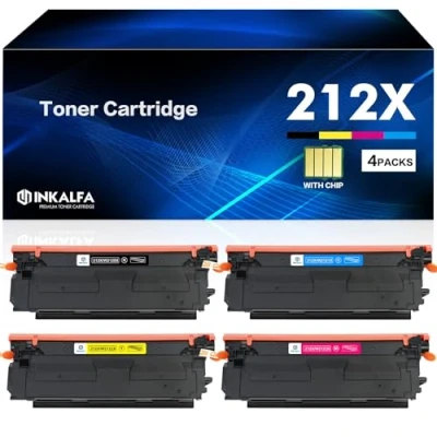 Image de inkalfa avec Puce Cartouche de Toner pour HP 212X 212A W2120X W2121X W2122X W2123X Color Laserjet Enterprise M554dn M555dn M555x Flow MFP M578c M578z M578f M578dn Noir Cyan Magenta Jaune, Pack 4
