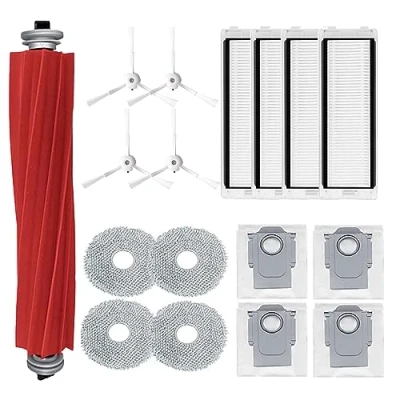 Image de Odashen Lot de 17 accessoires rechange pour aspirateur Roborock Q Revo P10, brosse principale, chiffon nettoyage, sac à poussière, filtre Hepa, latérale (blanc)