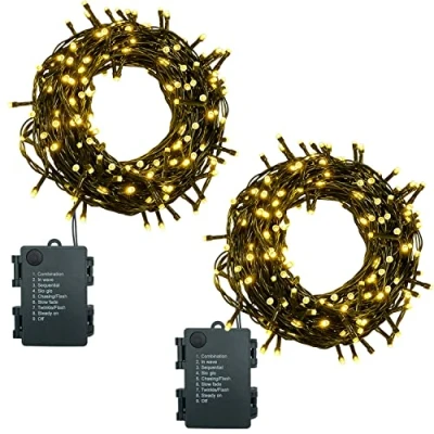 Image de MOLVCE Guirlande Lumineuse Exterieure et Intérieure Alimenté par Pile Lampe Décoratives Étanche Lot de 2 LED 8 Modes Minuterie 5M 50 LEDs Pour Jardin, Noël, Mariage, Blanc Chaud