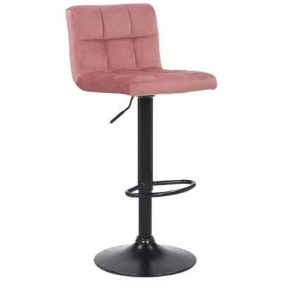 Image de CLP Tabouret De Bar Feni en Velours I Assise Rembourrée Piètement Trompette Métal Noir Repose Pieds Pivotant A 360I Hauteur Réglable, Couleur:Rose